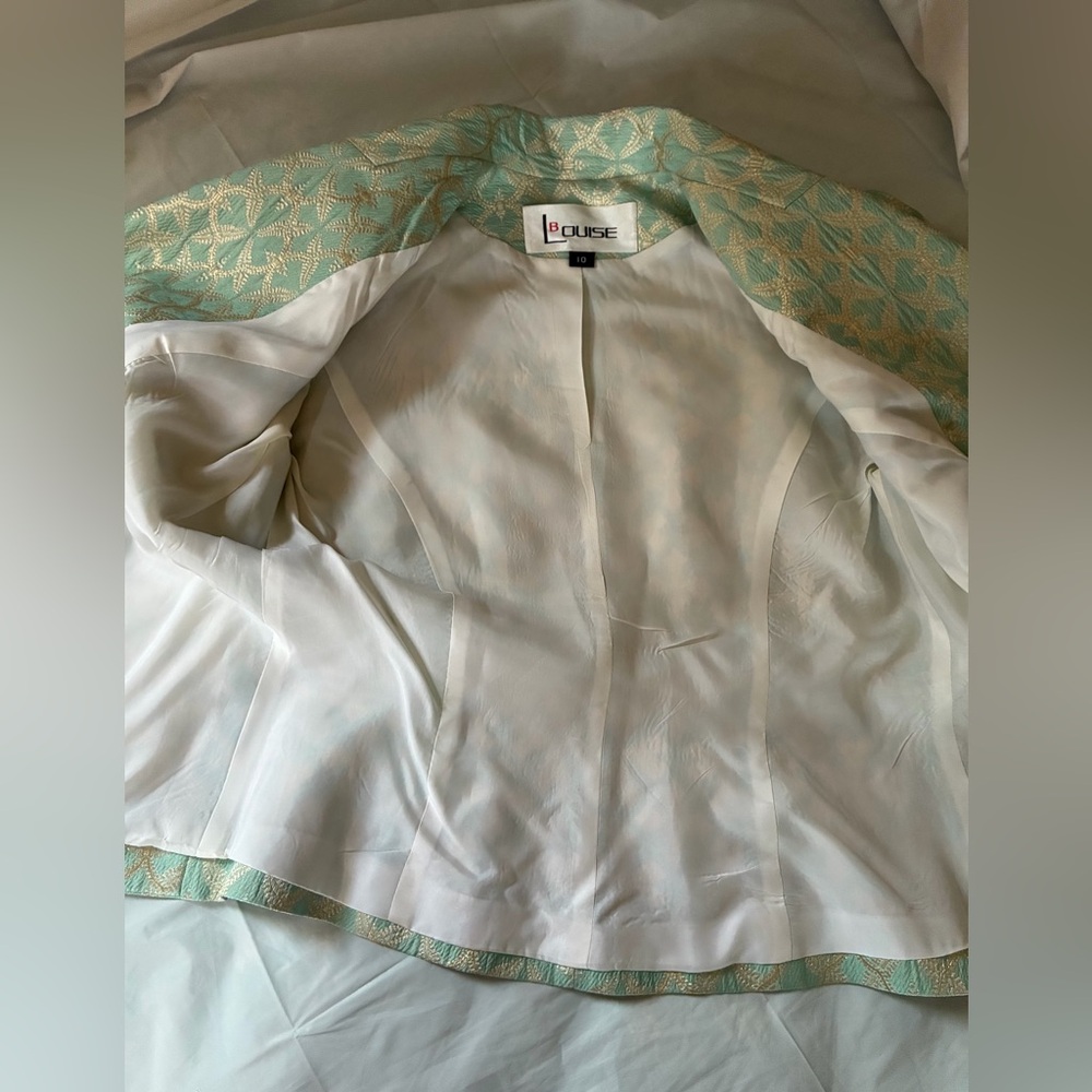 Vintage 80s/90s B. LOUISE Mint Green Brocade Skirt Suit Set - Picture 12 of 16